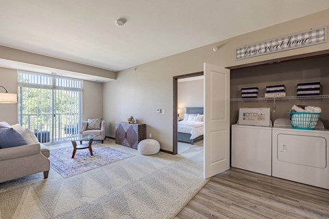 Carpeted Living Room at The Cielo Apartments, Fridley, Minnesota