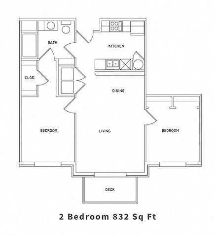 2 Bedroom 1 Bath Floor Plan at The Beckstead, South Jordan, UT, 84095