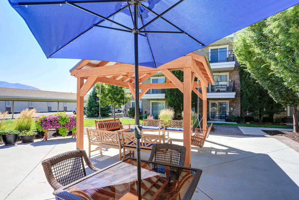 our apartments showcase a beautiful patio at The Beckstead, South Jordan