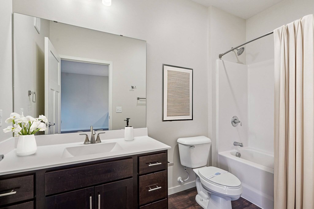 A white bathroom with a sink, toilet, and bathtub. at Aster Meadow, Minnesota, 55127