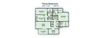 3Bedroom Floor Plan at Linden Ridge Apartments, Stone Mountain, 30083