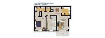 A floor plan of a two bedroom garden home.