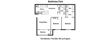 2 Bedroom Floor Plan at Northview Park, Sterling Heights, Michigan