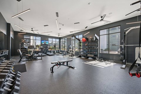 Fitness center with cardio and strength equipment at Sequel Homes Apartments, Colorado