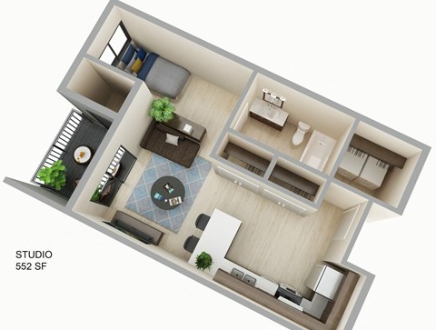 Studio Floor Plan at Cedar Green, Blaine, 55434