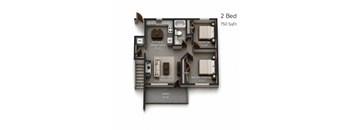A 2 Bedroom apartment is 750 square feet with a living area of 14.5 x 13.5 feet.