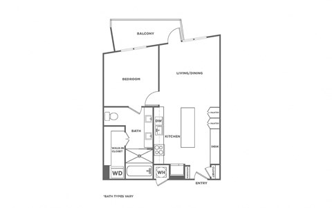 1 bed 1 bath, 875 to 893 square feet