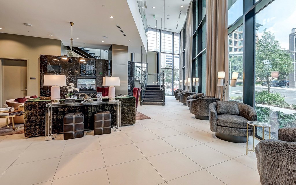 Grand Entrance to Lobby and Leasing Offices with Seating