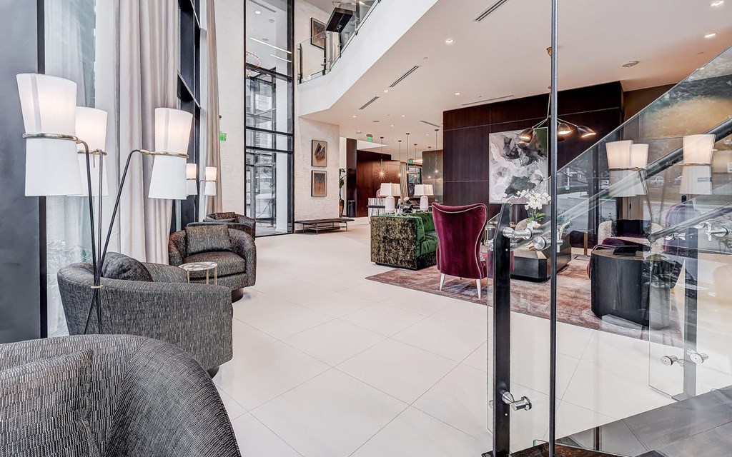 Grand Entrance to Lobby and Leasing Offices with Seating