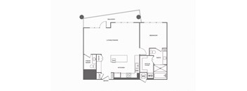 1 bed 1.5 bath, 1069 square feet