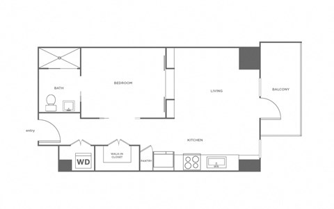 Studio, 1 bath, 582 to 733 square feet