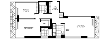 A black and white image of a house floor plan.
