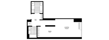 A black and white floor plan of a small apartment.
