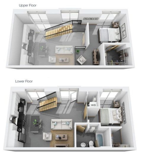 A diagram shows the layout of a two-story apartment.