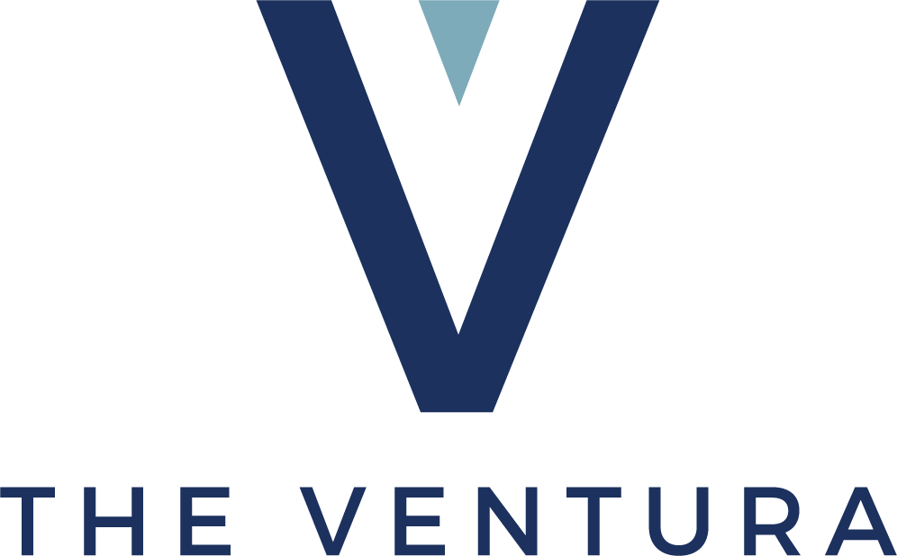 A blue V is on a green background with the words "The Ventura" below it.
