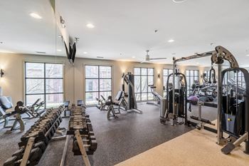 the gym with weights and cardio equipment at the preserve at greatstone  at Park and Kingston, Charlotte, North Carolina