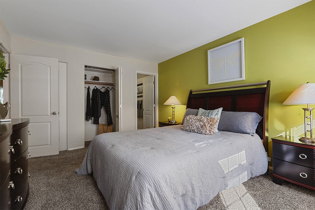 Bedroom with Green Walls at Kenilworth at Charles Apartments, Maryland