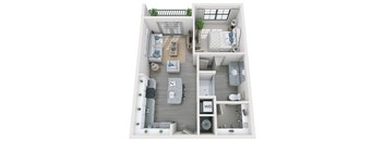 1 bed 1 bath 678 sf 3D floor plan at 1010 Dilworth Apartments, North Carolina, 28204