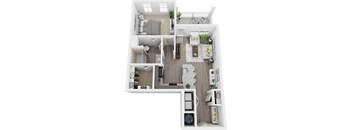 3D 775sf 1 bed 1 bath floor plan at The Flats at Ballantyne