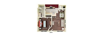 Beaufort Classic 1 bedroom 1 bathroom Floor Plan at Fortress Grove, Murfreesboro, Tennessee
