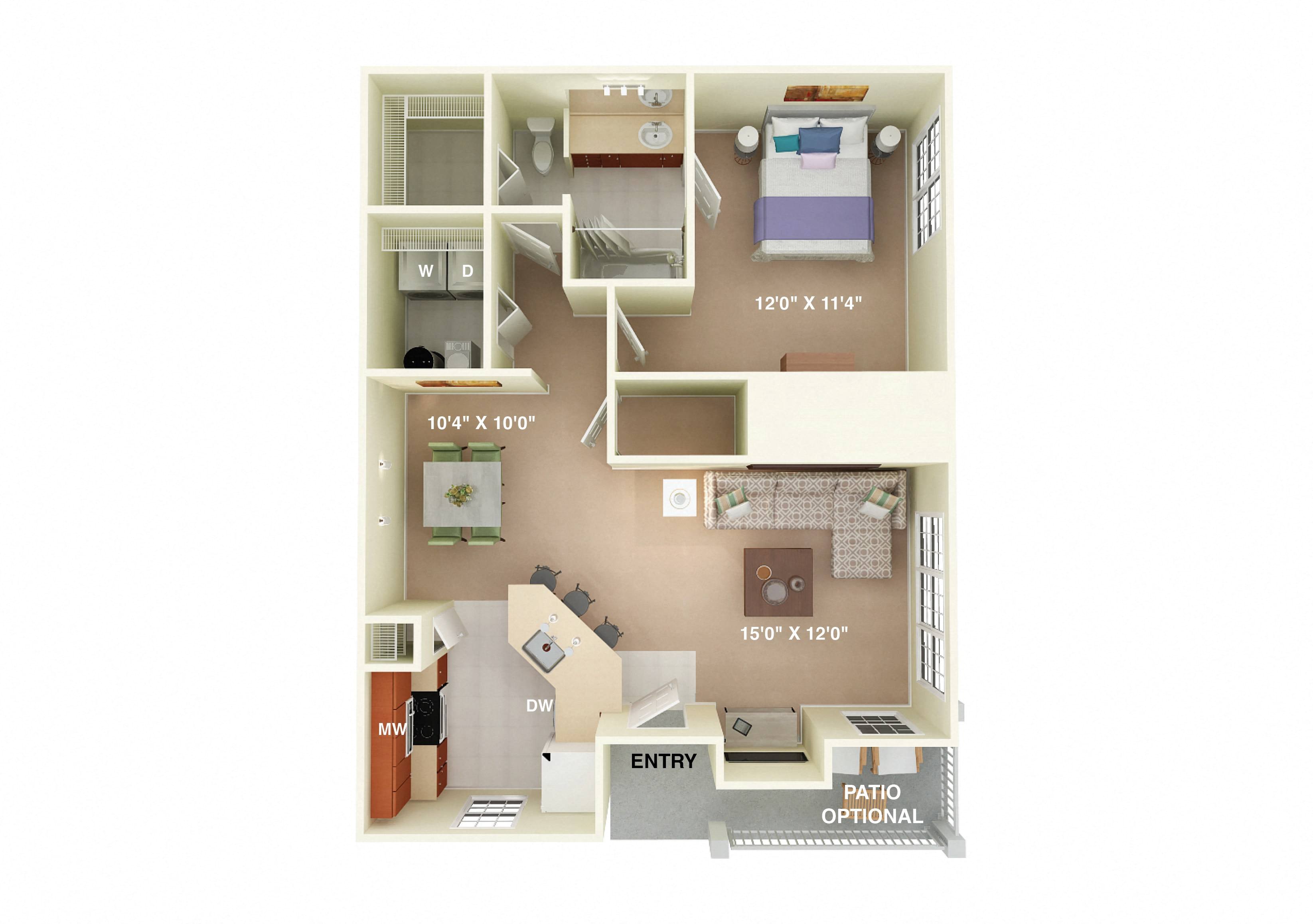 Fairhope 1 Bedroom 1 Bath floor plan