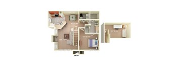 Holly Springs Classic 1 bedroom 1 bathroom Floor Plan  at Fortress Grove, Murfreesboro, TN, 37128
