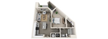 1 bed 1 bath 732 sf 3D floor plan at 1010 Dilworth Apartments, North Carolina