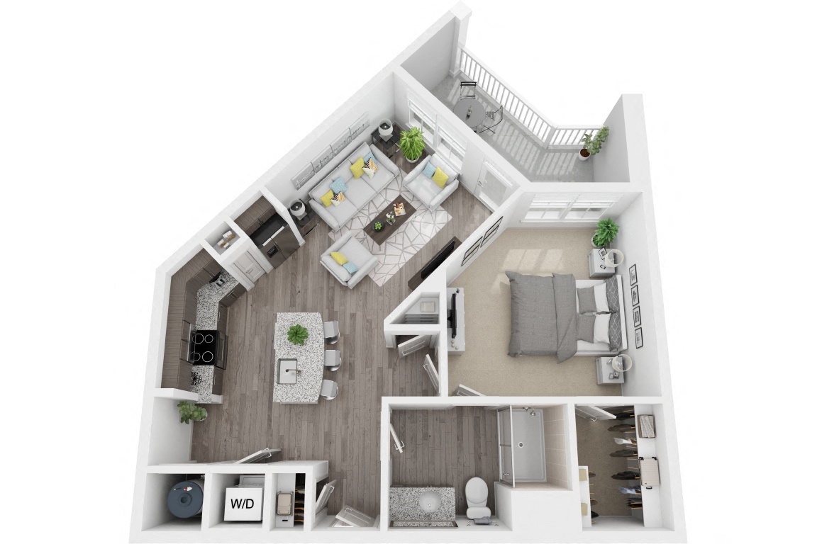 1C2 1 Bedroom 1 Bath floor plan