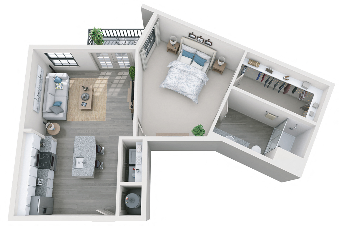 Gautier 1 Bedroom 1 Bath floor plan