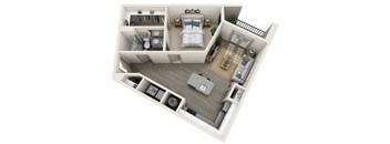 1 bed 1 bath 779 sf 3D floor plan at 1010 Dilworth Apartments, Charlotte, NC 28204