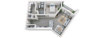 1 bed 1 bath 826 sf 3D floor plan at 1010 Dilworth Apartments, Charlotte, NC 28204