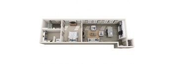 1 bed 1 bath 788 sf 3D floor plan at 1010 Dilworth Apartments, Charlotte