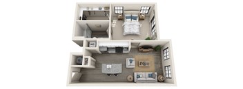 1 bed 1 bath 679 sf 3D floor plan at 1010 Dilworth Apartments, Charlotte