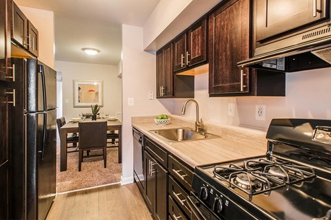 a kitchen with a stove and a sink