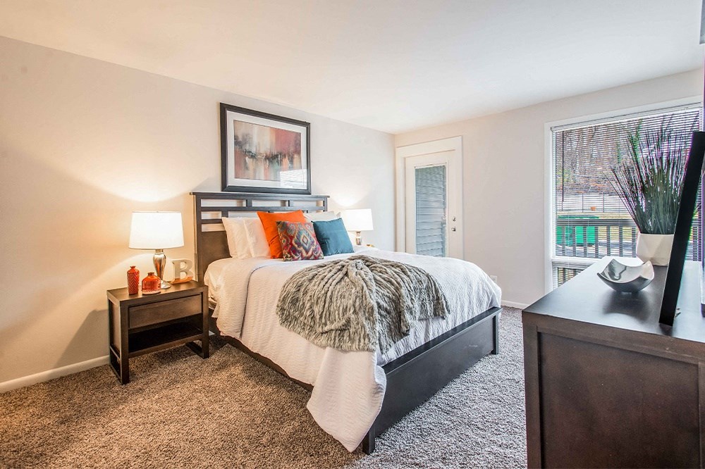 Bedroom with Balcony Access at Brook View Apartments, Baltimore, MD