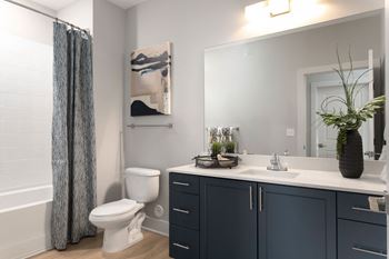 a bathroom with a toilet sink and a shower and a mirror at Bristol at New Riverside, Bluffton South Carolina