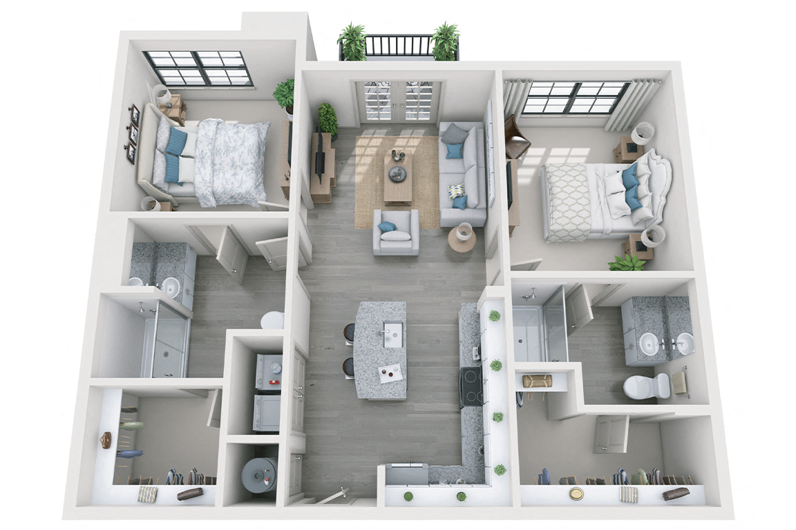 Atherton 2 Bedroom 2 Bath floor plan