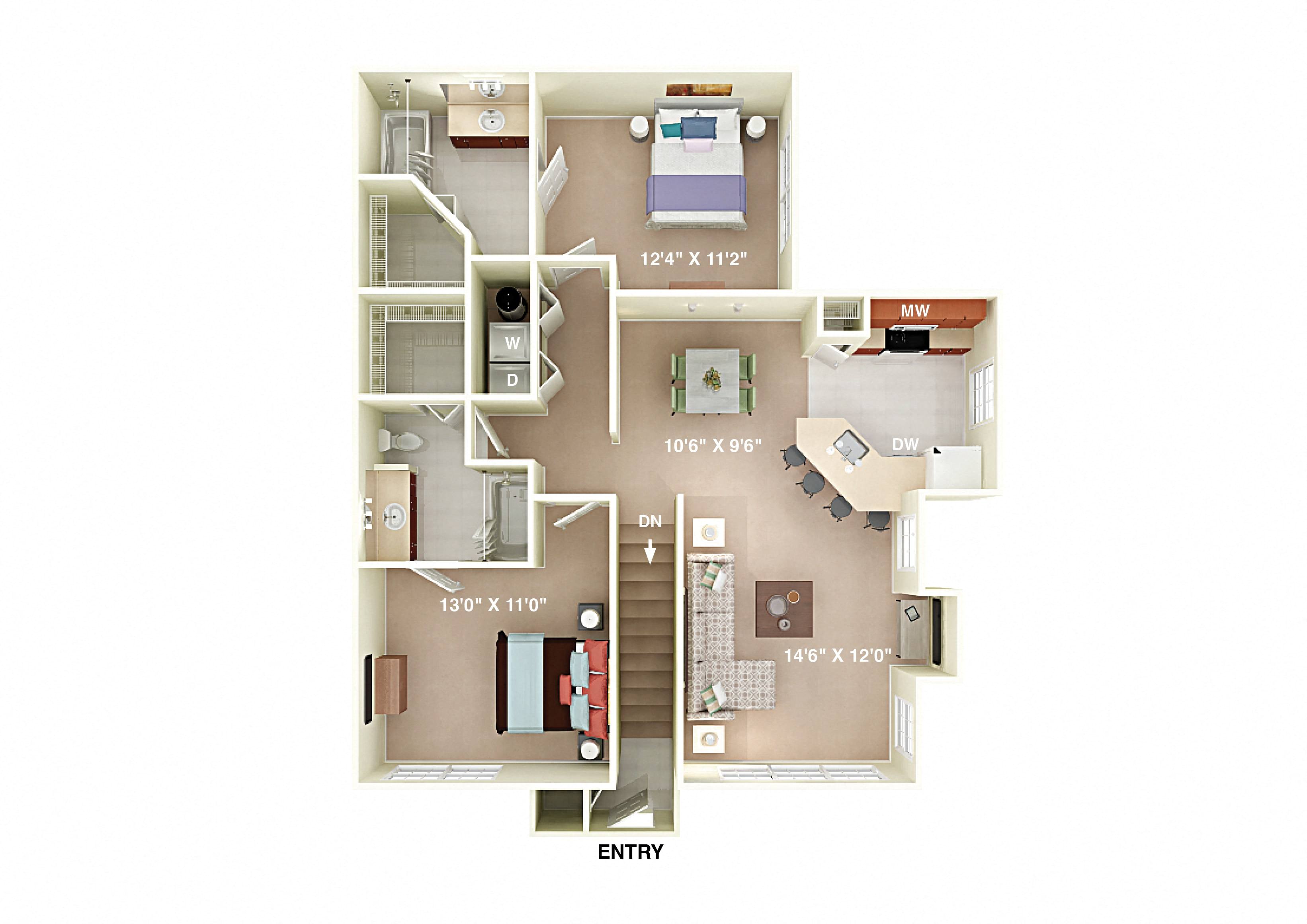 Jackson 2 Bedroom 2 Bath floor plan