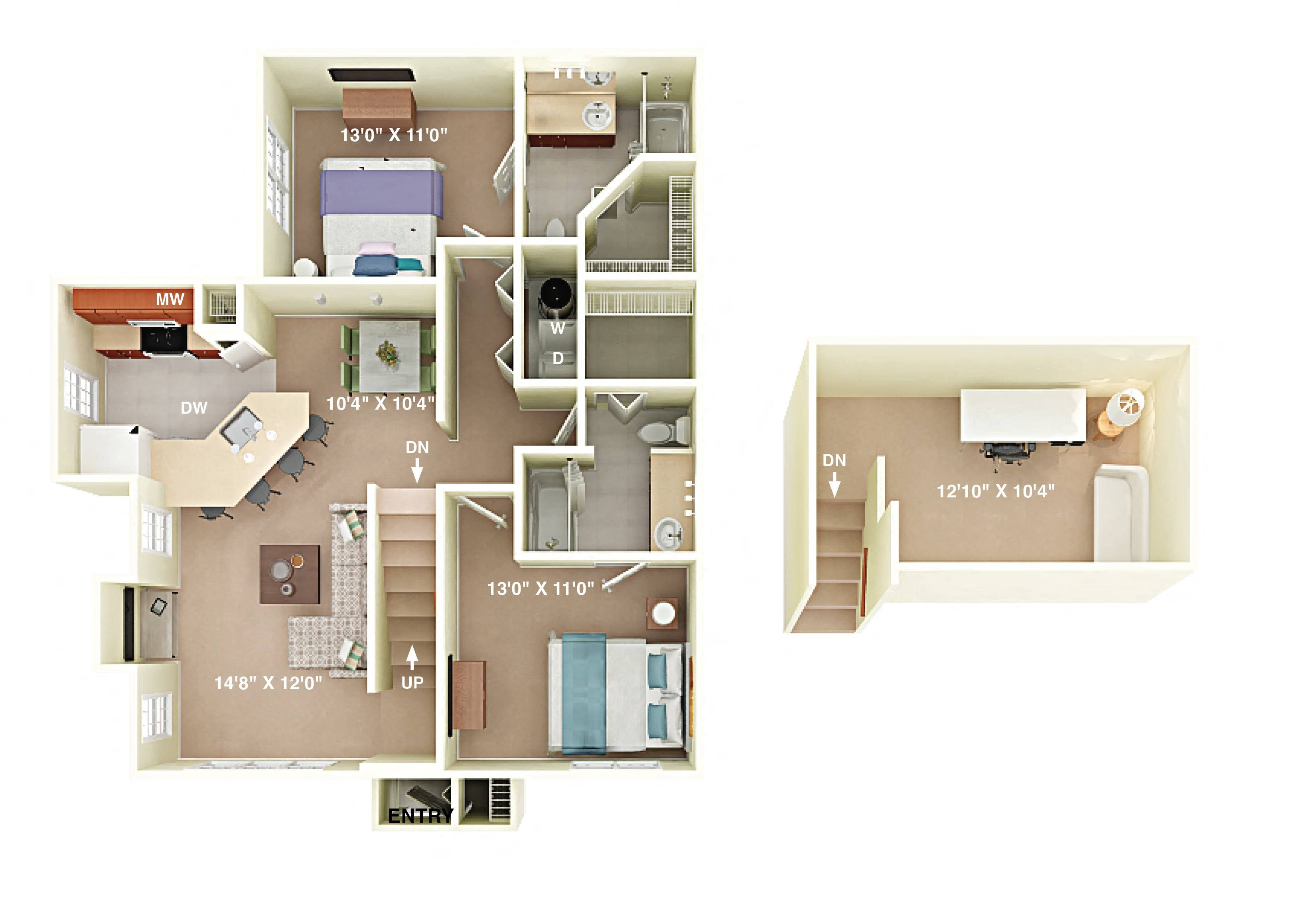 Madison 2 Bedroom 2 Bath floor plan