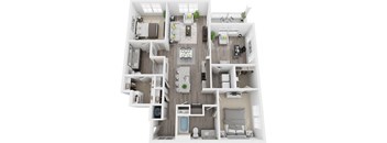 3D 1392sf 2 bed 2 bath with den floor plan at The Flats at Ballantyne