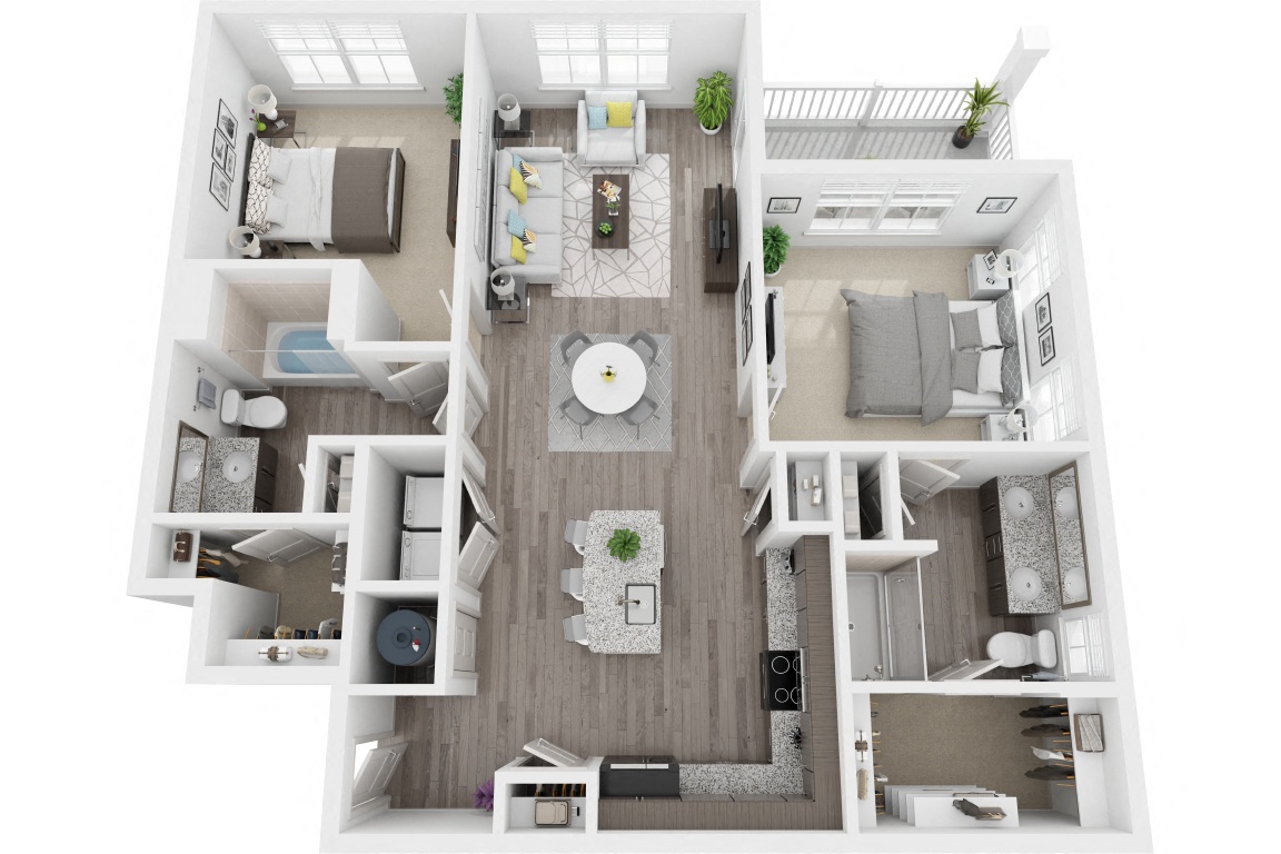 2D 2 Bedroom 2 Bath floor plan