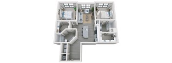 2 bed 2 bath 1061 sf 3D floor plan at 1010 Dilworth Apartments, Charlotte, NC