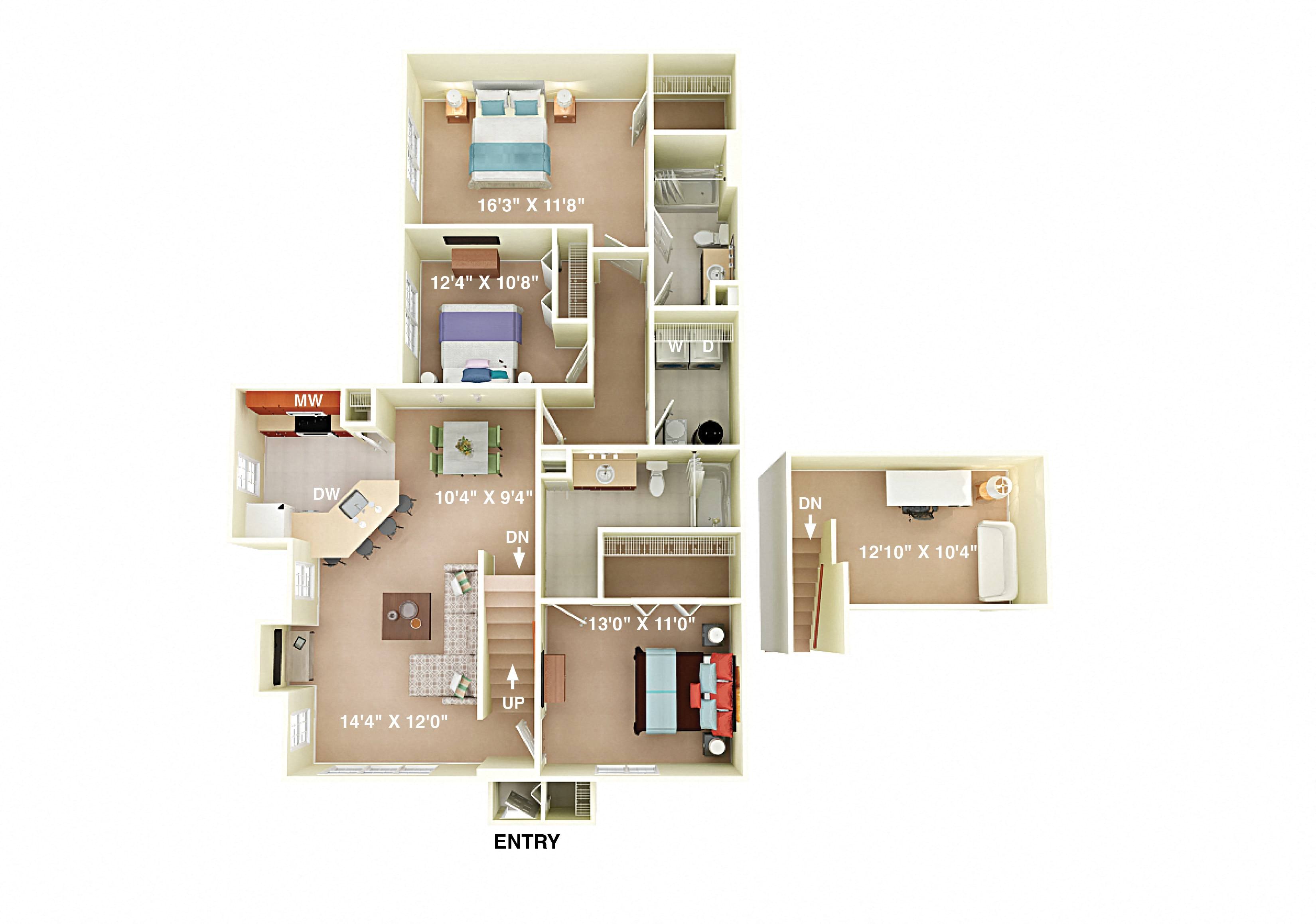 Smithfield 3 Bedroom 2 Bath floor plan
