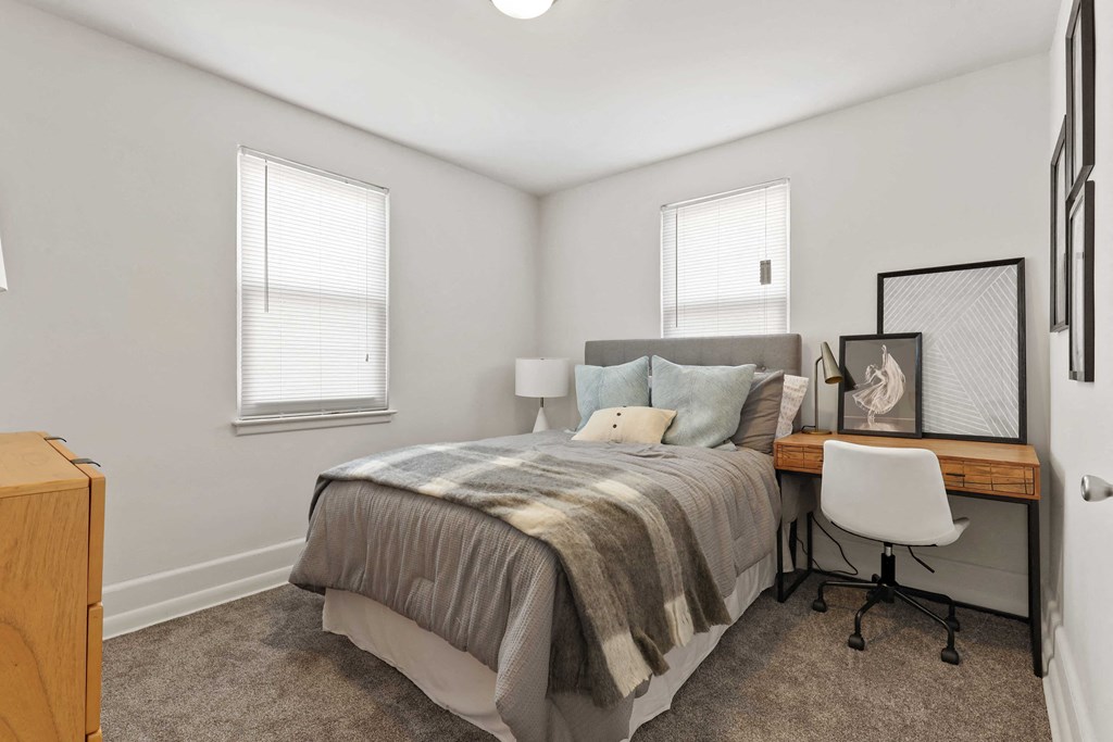 Bedroom with lots of light at Donnybrook Apartments, Towson, Maryland