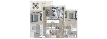 1388 Square ft 1bed 1 bath 3D floor plan at St Mary's Square North Apartments, Raleigh, NC, 27605