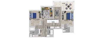1195 Square ft 2 bed 2 bath 3D floor plan at St Mary's Square North Apartments, North Carolina, 27605