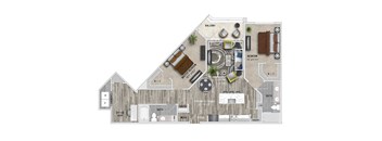 1279 Square ft 2 bed 2 bath 3D floor plan at St Mary's Square North Apartments, Raleigh, North Carolina