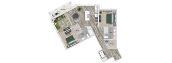 1237 Square ft 2 bed 2 bath 3D floor plan at St Mary's Square North Apartments, Raleigh, 27605