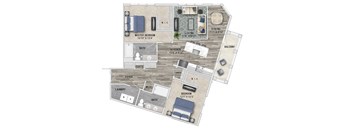 1272 Square ft 2 bed 2 bath 3D floor plan  at St Mary's Square North Apartments, Raleigh, NC