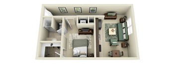 1 Bedroom 1 Bath Floor Plan at Carolina Point Apartments, Greenville